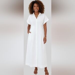 White 14 Cotton Coastal Quiet Luxury Minimalist Shirt Dress New
